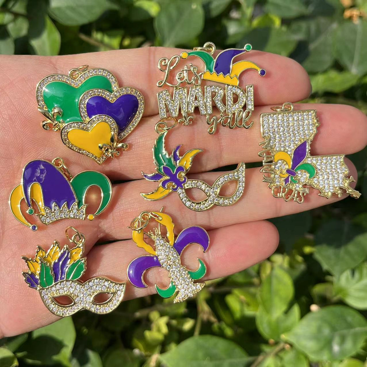 mardi gras nail charms