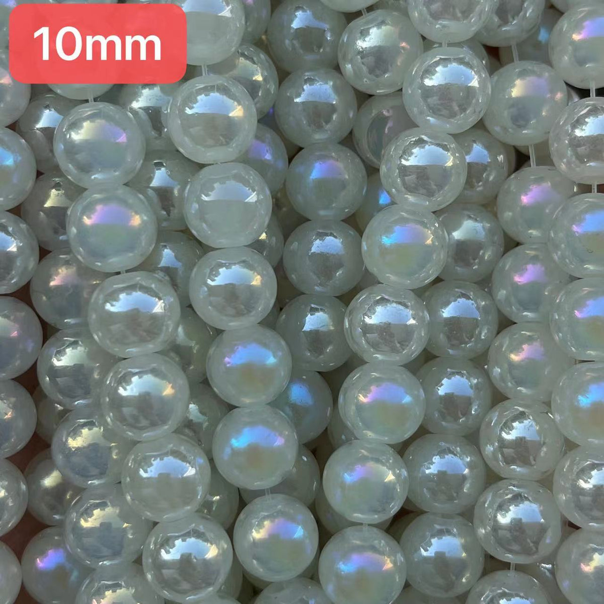 10mm smooth finish electroplated glass beads, yellow white, sold per p