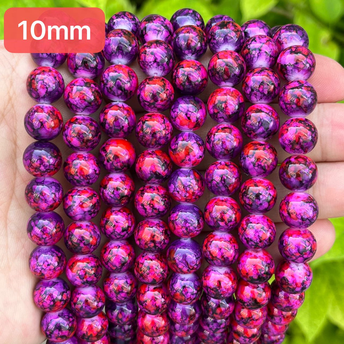 10mm smooth finish Multi color flower glass beads, sold per pkg of 2 s