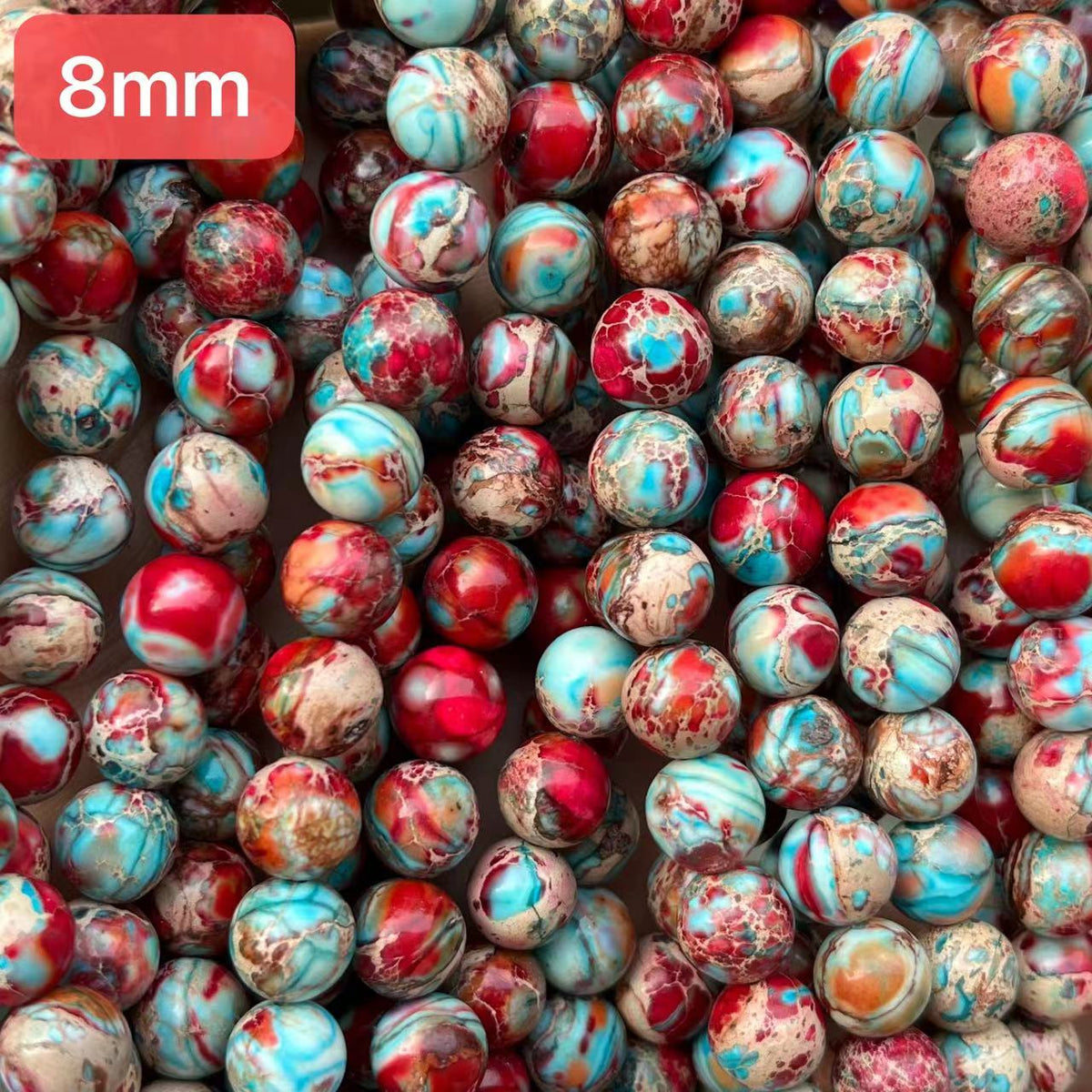 8mm smooth finished imperial jasper beads, red, sold per pkg pf 2 stan