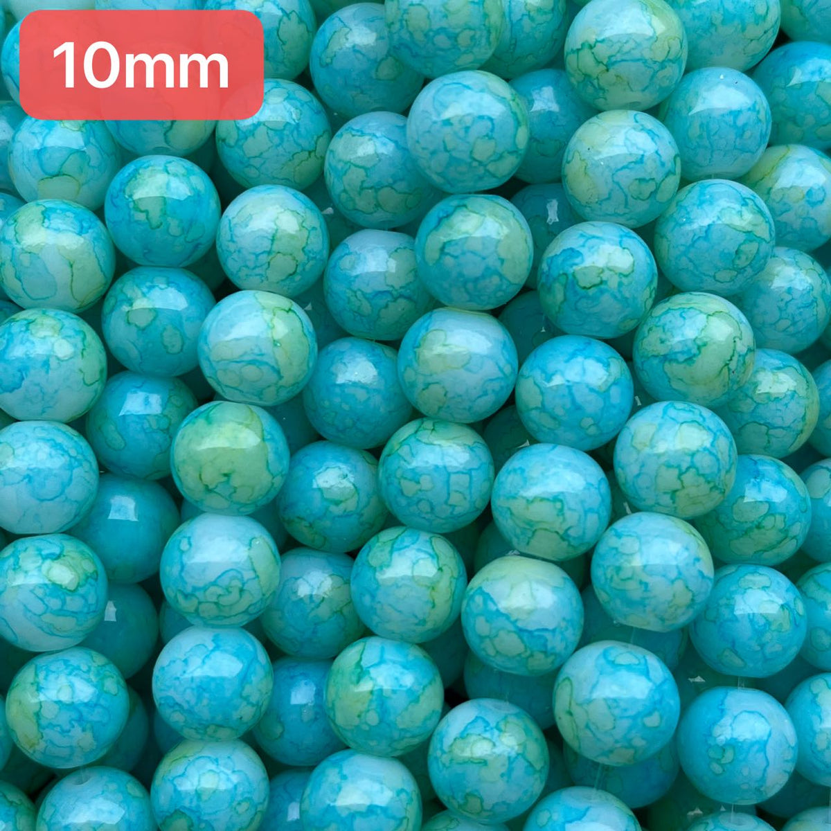 10mm smooth finish glass beads, Blue, sold per pkg of 2 strands