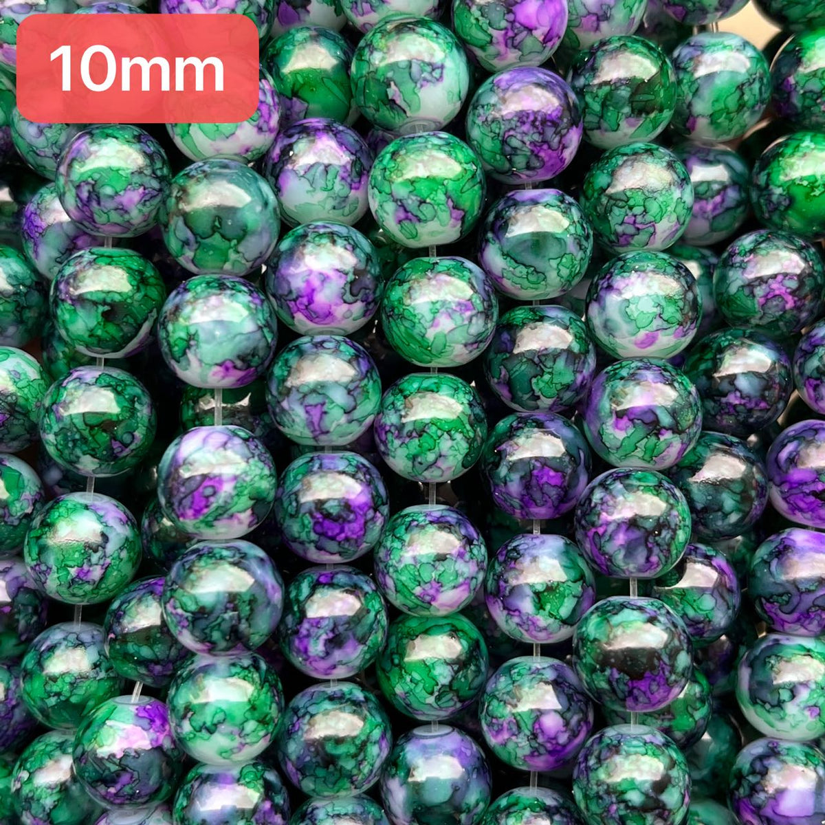 10mm smooth finish glass beads, Green, sold per pkg of 2 strands