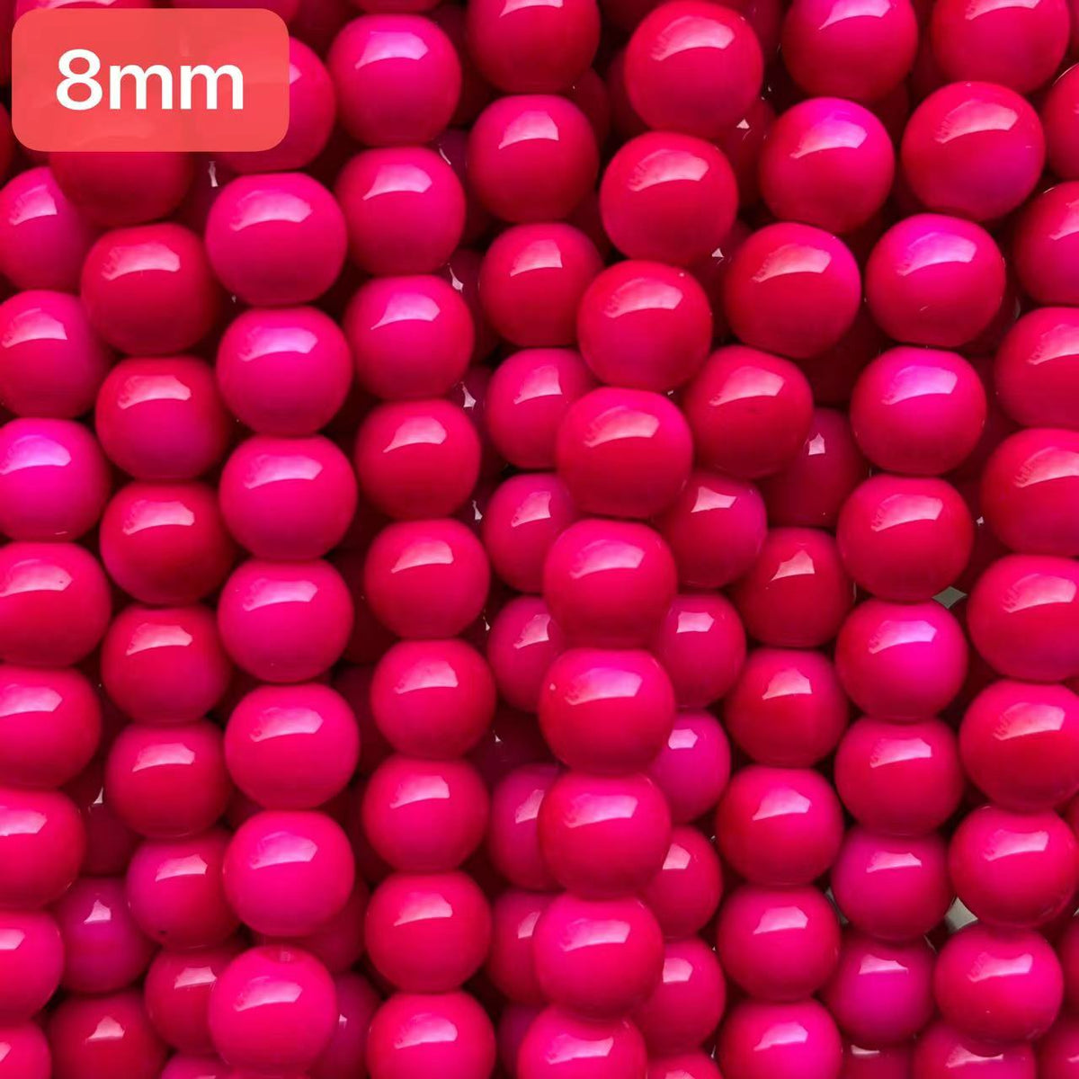 8mm smooth finish glass beads, Fuchsia, sold per pkg of 2 strands