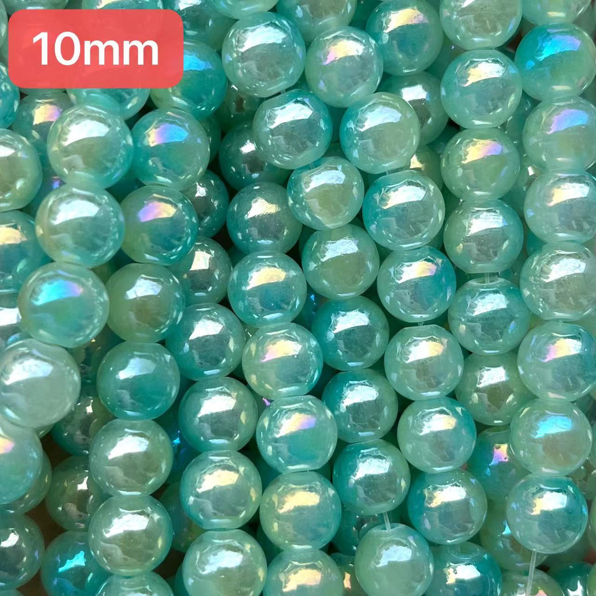 10mm smooth finish electroplated glass beads, Green, sold per pkg of 2