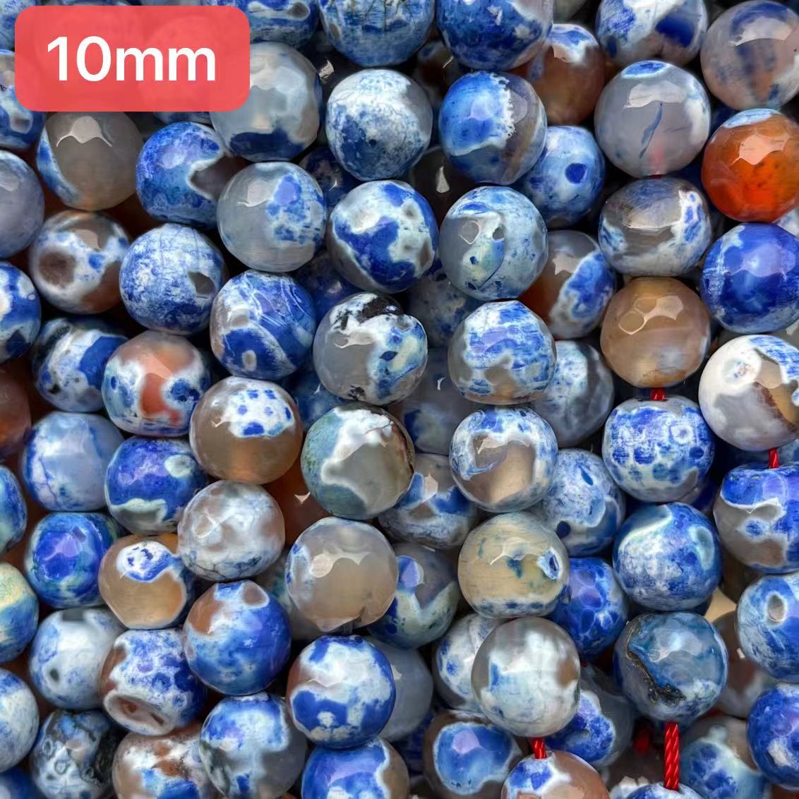10mm faceted color fire agate beads, Blue, sold per pkg of 2 stands