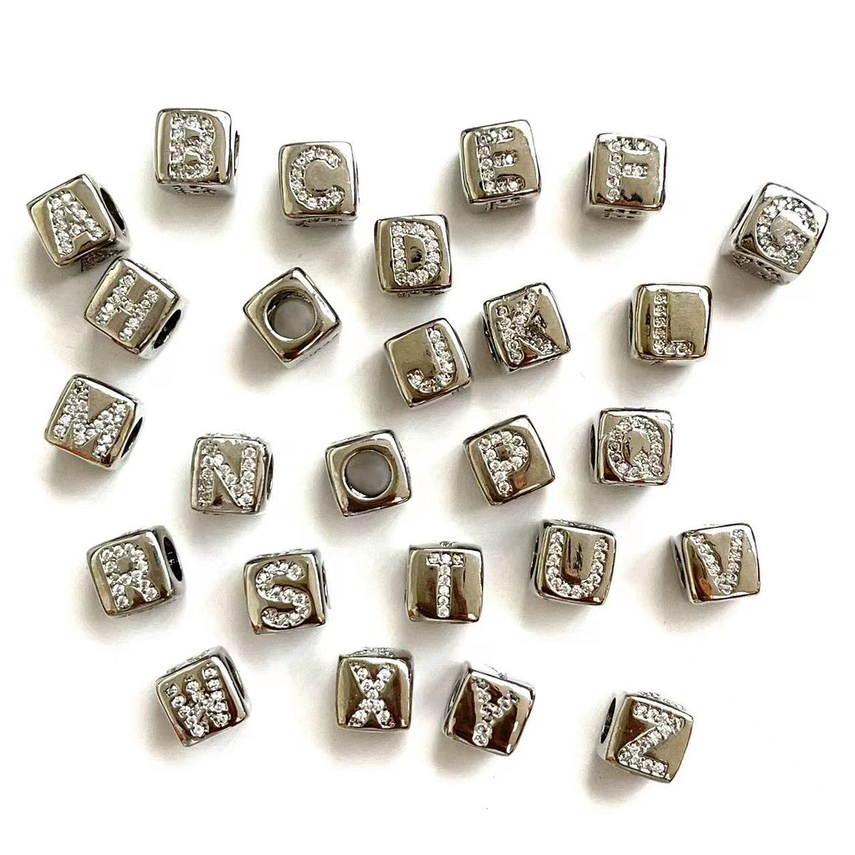 cz pave Initial Alphabet Charms Spacer Silver, sold per pkg of 1pc