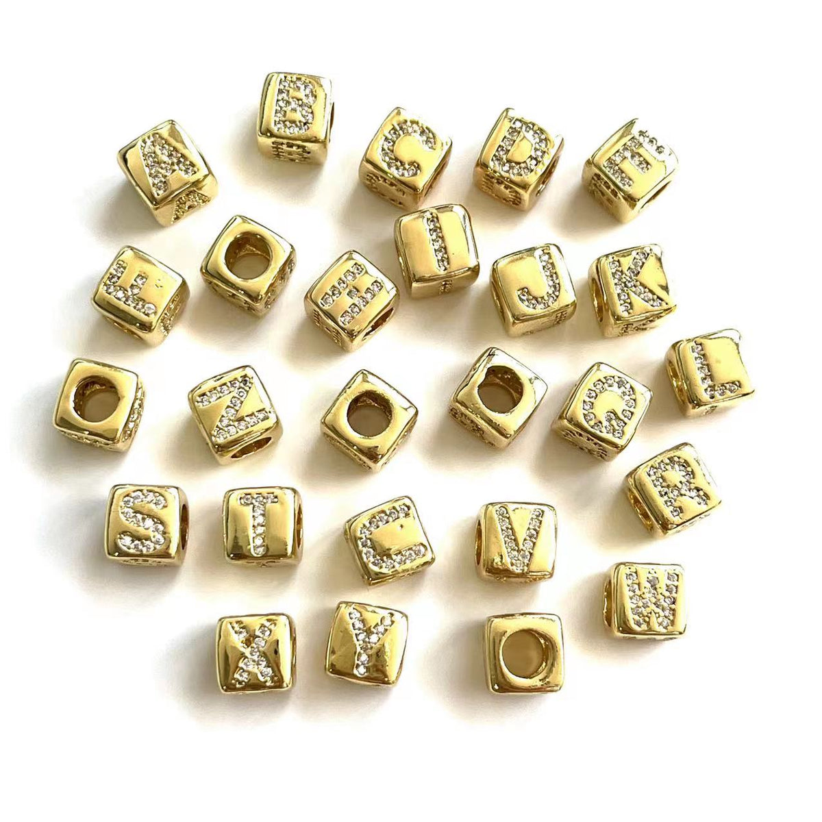 cz pave Initial Alphabet charms spacer, Gold, sold per pkg of 1set (A- –  Charms Beads Vendor