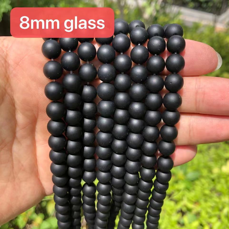 8mm matte black glass beads, sold per pkg of 2 stands Charms Beads Vendor