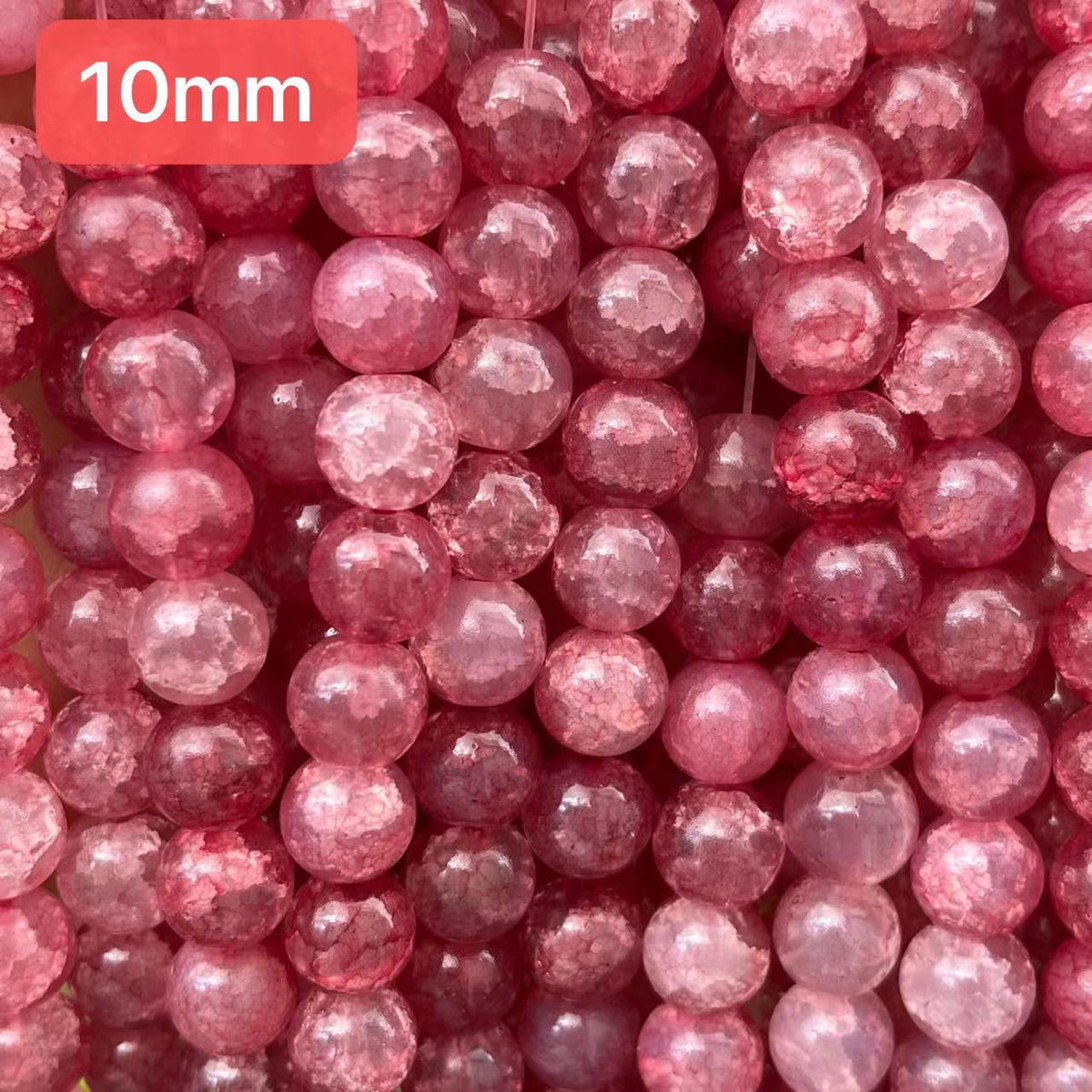 10mm smooth finish Cracked glass beads, watermelon red, sold per pkg o