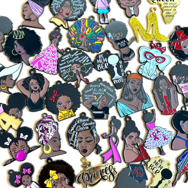 Afro Girls Charms | African American Woman Charms | Black Woman Charms
