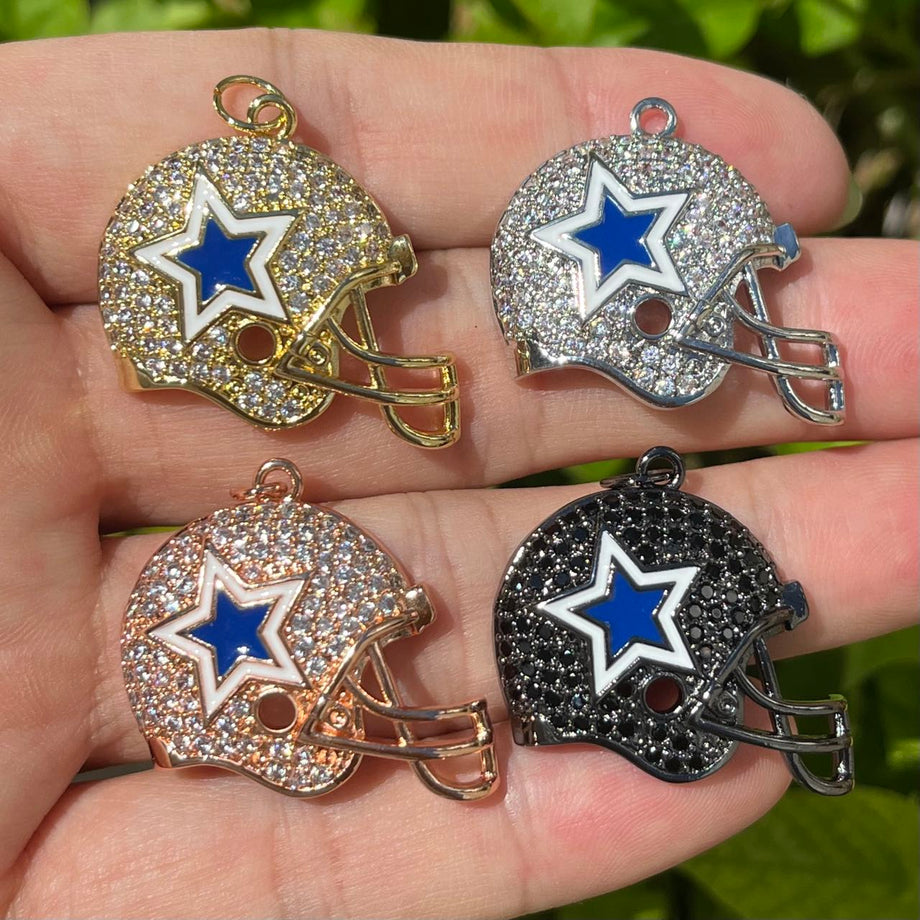 football helmet and cowboys star CZ Pave Football Helmet Charms, Cowboys Star Helmet, 30*22.5mm, sold p – Charms Beads Vendor