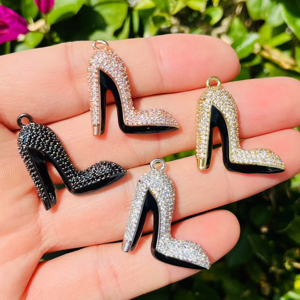 8pcs Alloy Enamel High-heeled Shoe Charms For DIY Pendant Jewellery Making 15x22mm