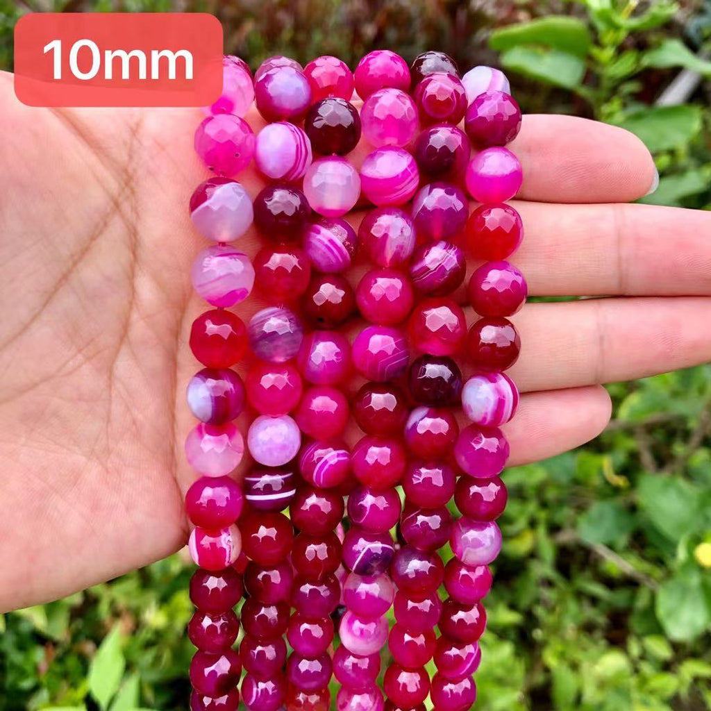 10, 12mm Electroplated Purple Banded Agate Stone Faceted Beads