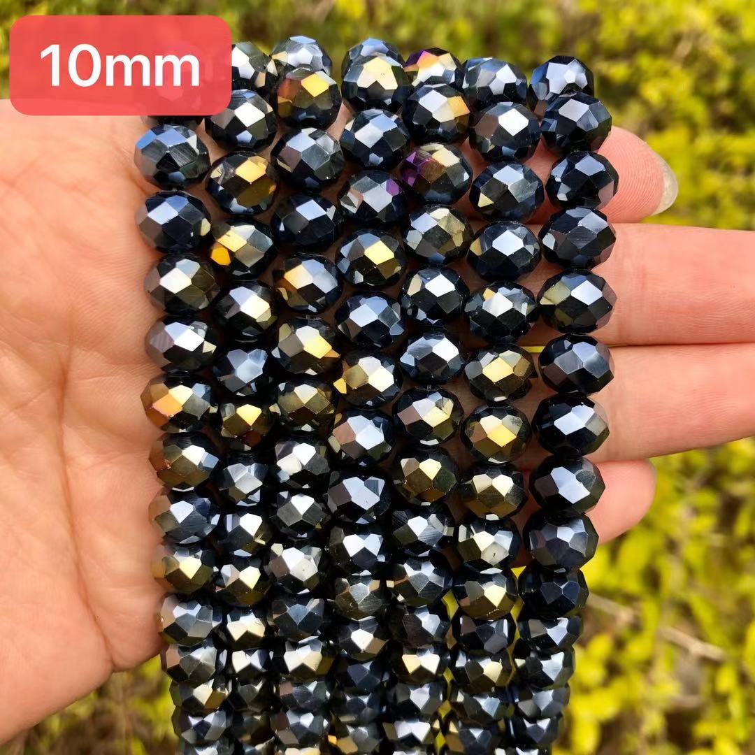 10mm faceted electroplated black glass beads, sold per pkg of 2 stands