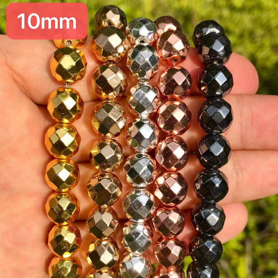 10mm big faceted hematite beads, sold per pkg of 1 strand