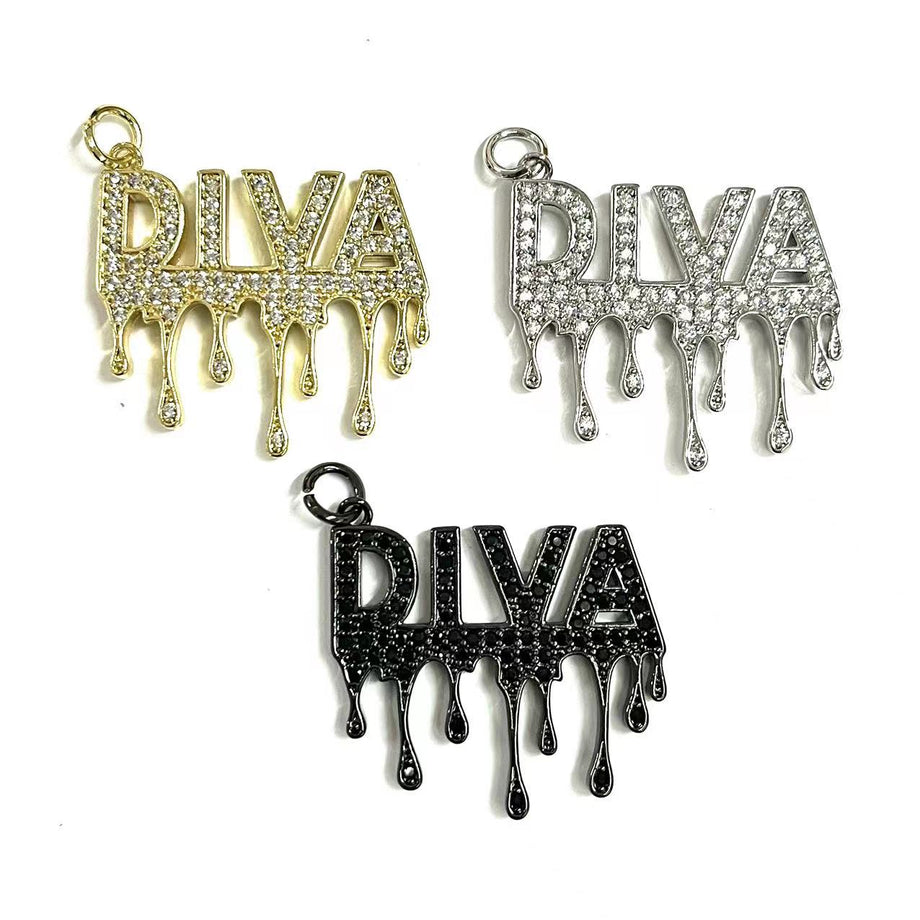 10pcs/lot CZ Paved Mardi Gras Diva Word Charm Pendants | Charms | Charms Beads Beyond Silver