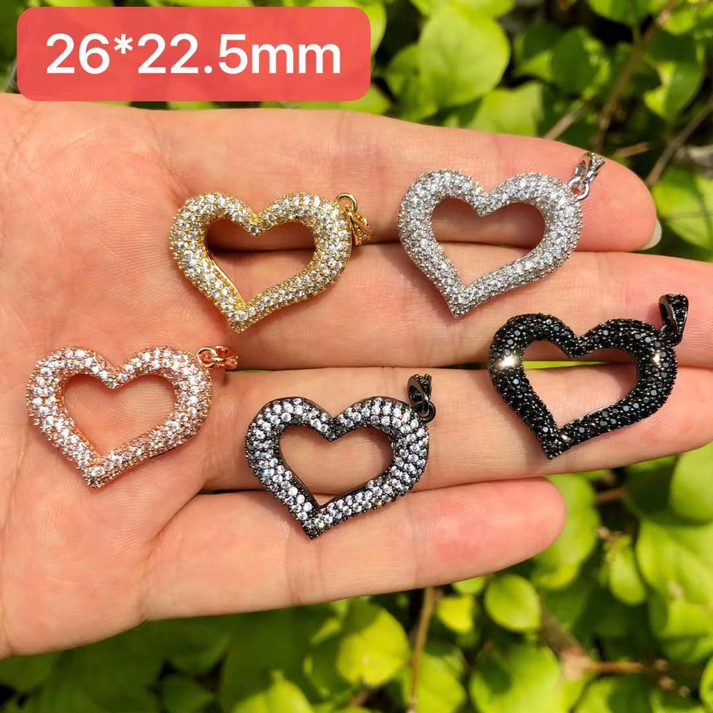 cz pave heart charm, 22.5x22mm, sold per pkg of 10