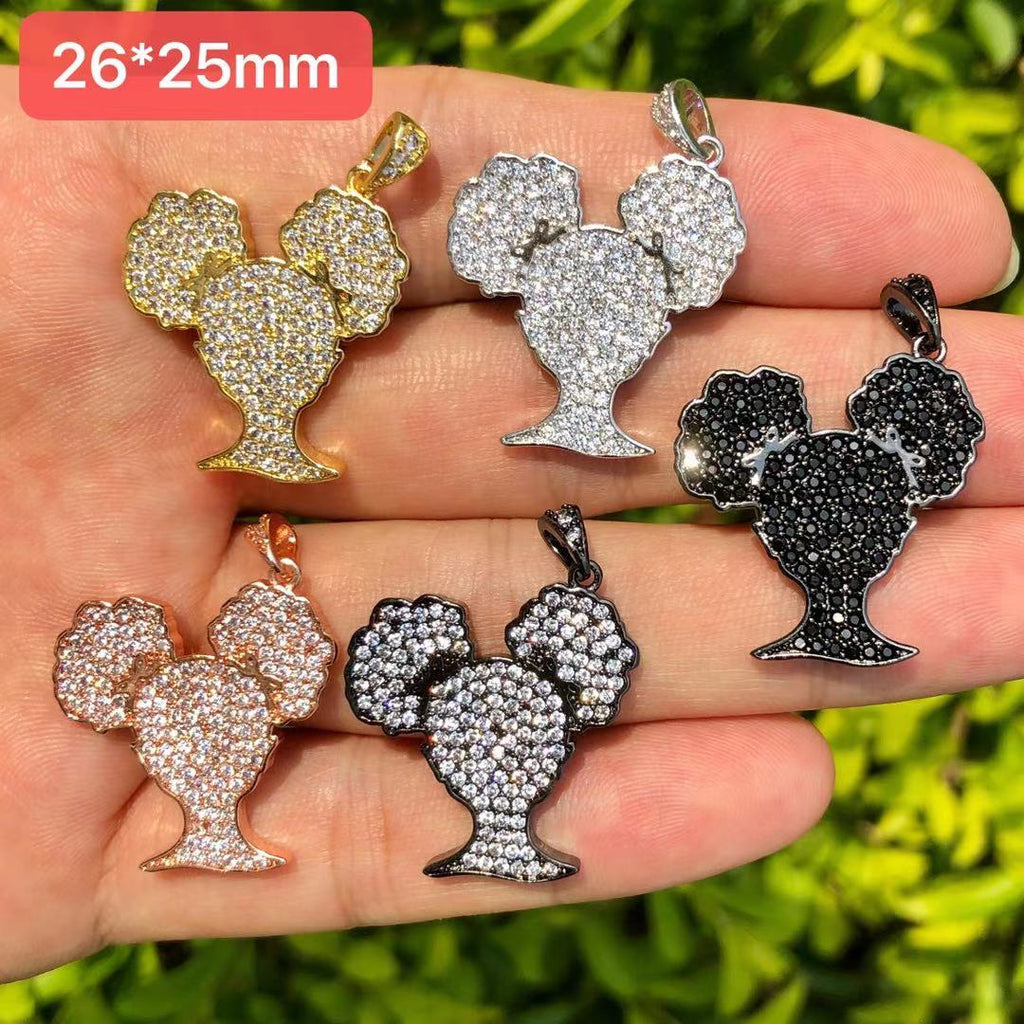 10pcs/lot 35*28mm CZ Paved Afro Queen Girl with Africa Map Hair Charms, Charms