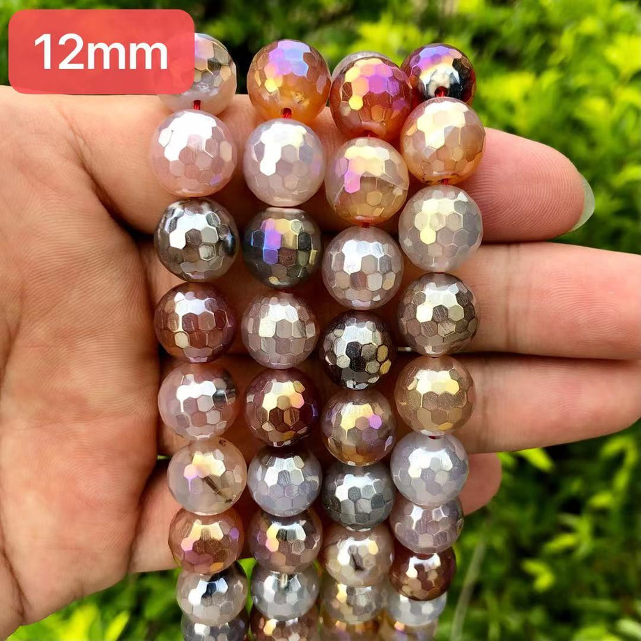 10, 12mm Electroplated Yellow Banded Agate Stone Faceted Beads-Grade A  Premium Quality