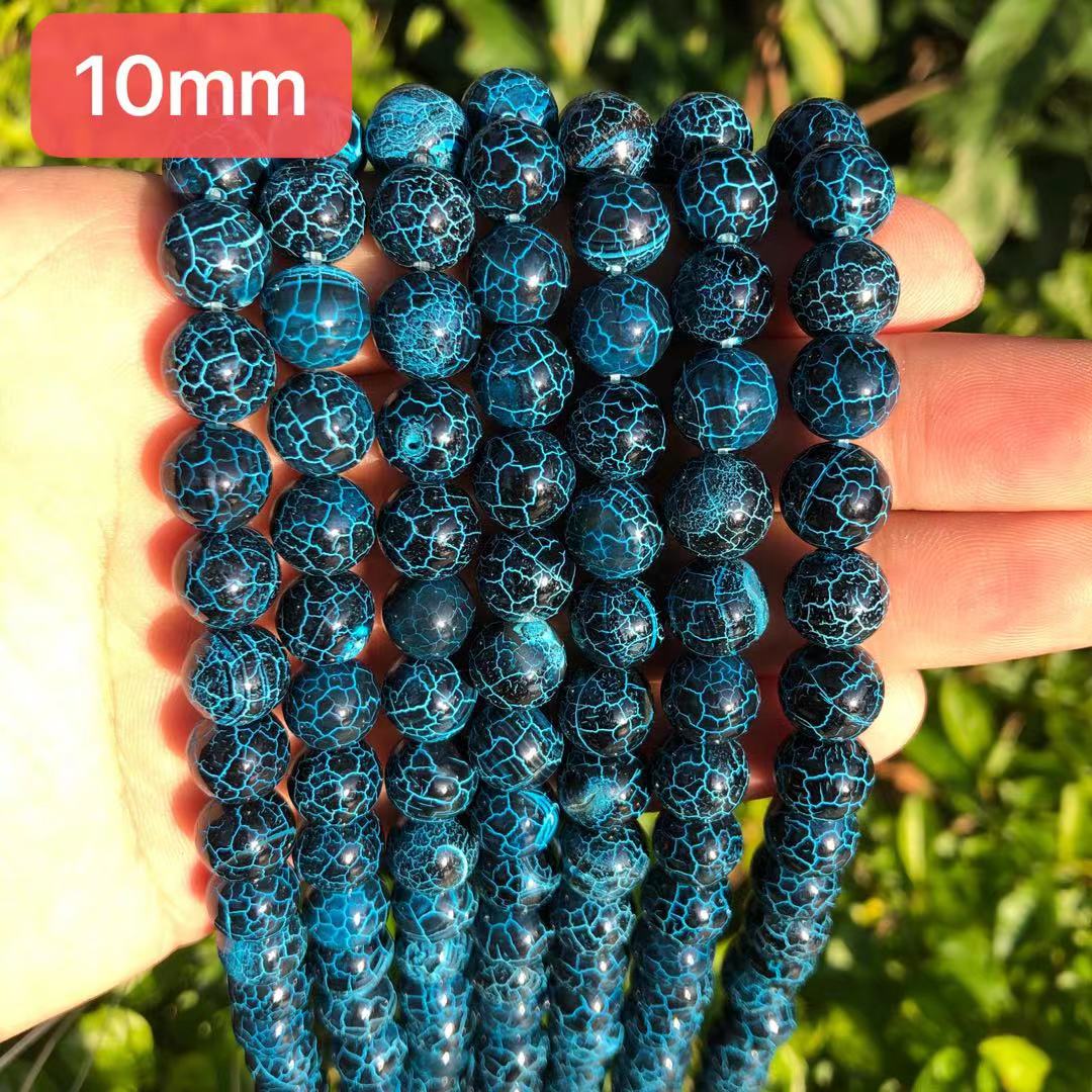 10mm cracked dragon veins agate beads, blue, LWM07, sold per pkg of 2 strands