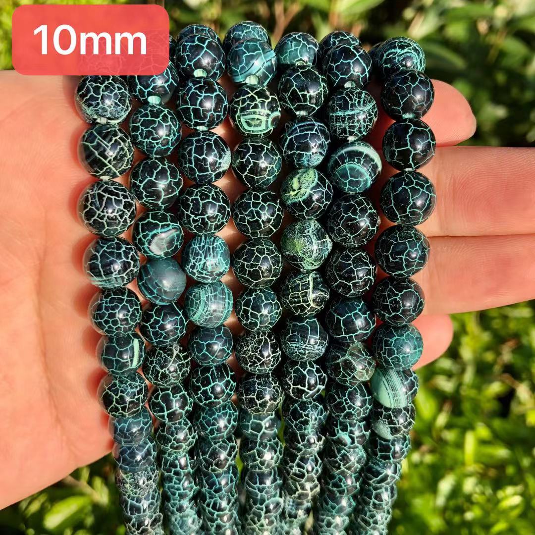 10mm cracked dragon veins agate beads, GREEN, LWM12, sold per pkg of 2 strands