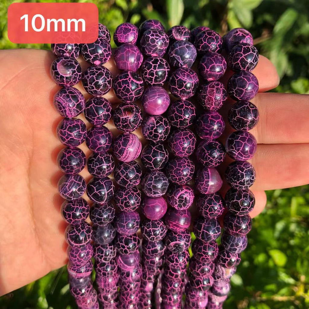 8mm Bright Purple Dragon Vein Glass Beads