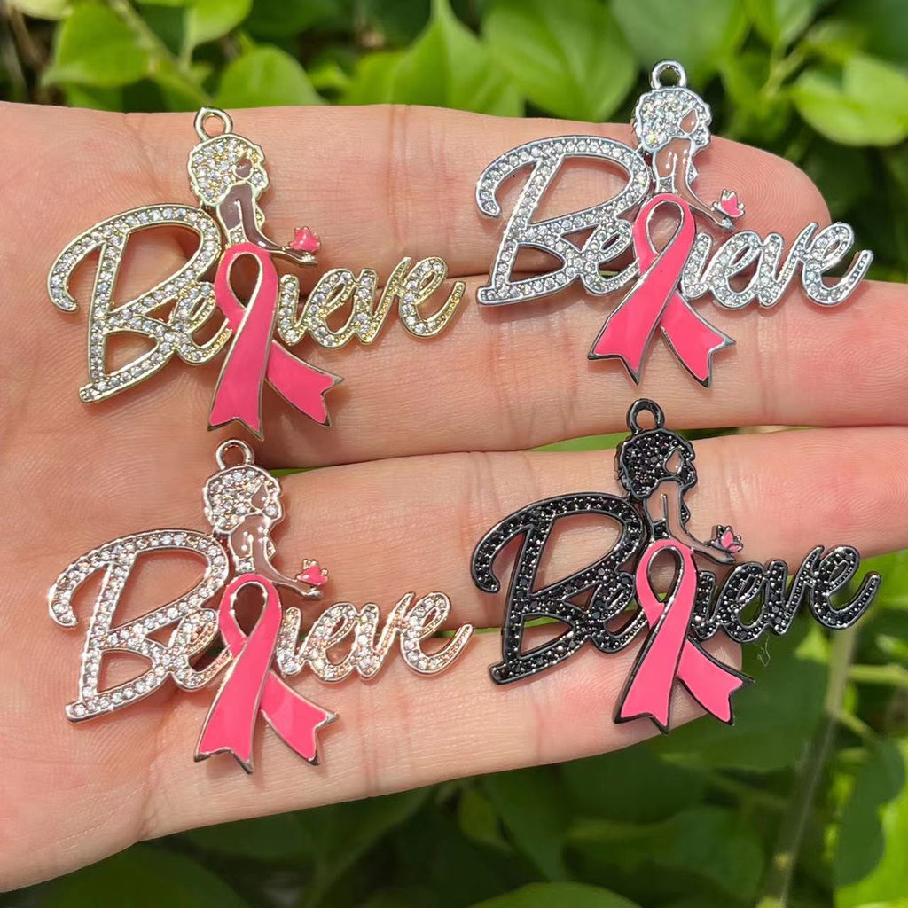 NVENF 20PCS Pink Ribbon Charms Breast Cancer Awareness Beads Charms for  Jewelry Making, Pink Enamel Rhinestone Pendants for Bracelet Necklace  Earrings