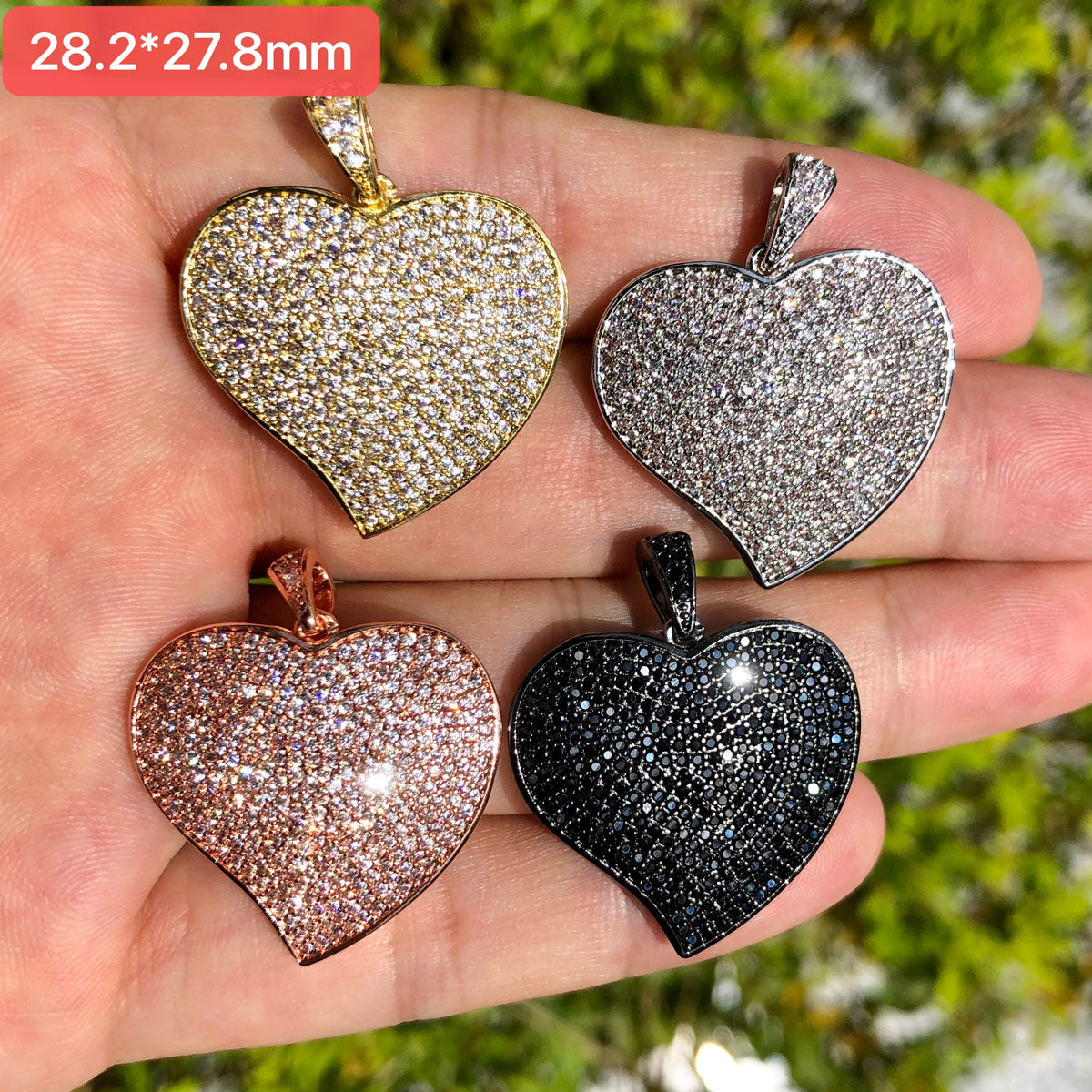 10pcs/lot 30*28mm CZ Paved Heart Charm Pendants