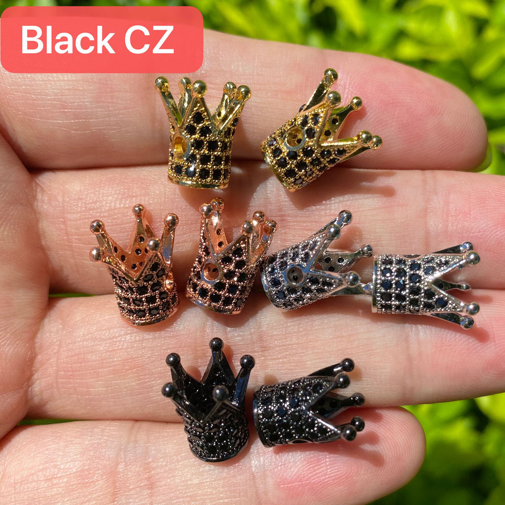 King Crown Bead Pave Black CZ For Mens Bracelet Charms Spacer...
