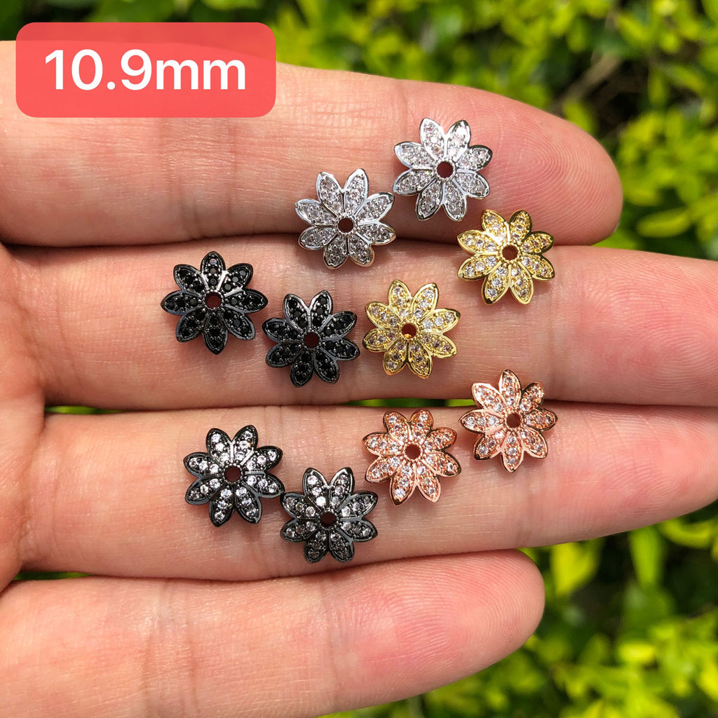 Flower Shaped Spacer Beads, Gold Filled Rondelle CZ Micro Pave Spacer Bead  for Bracelet Necklace Supply, Big Hole Spacer Beads, SP098 - BeadsCreation4u