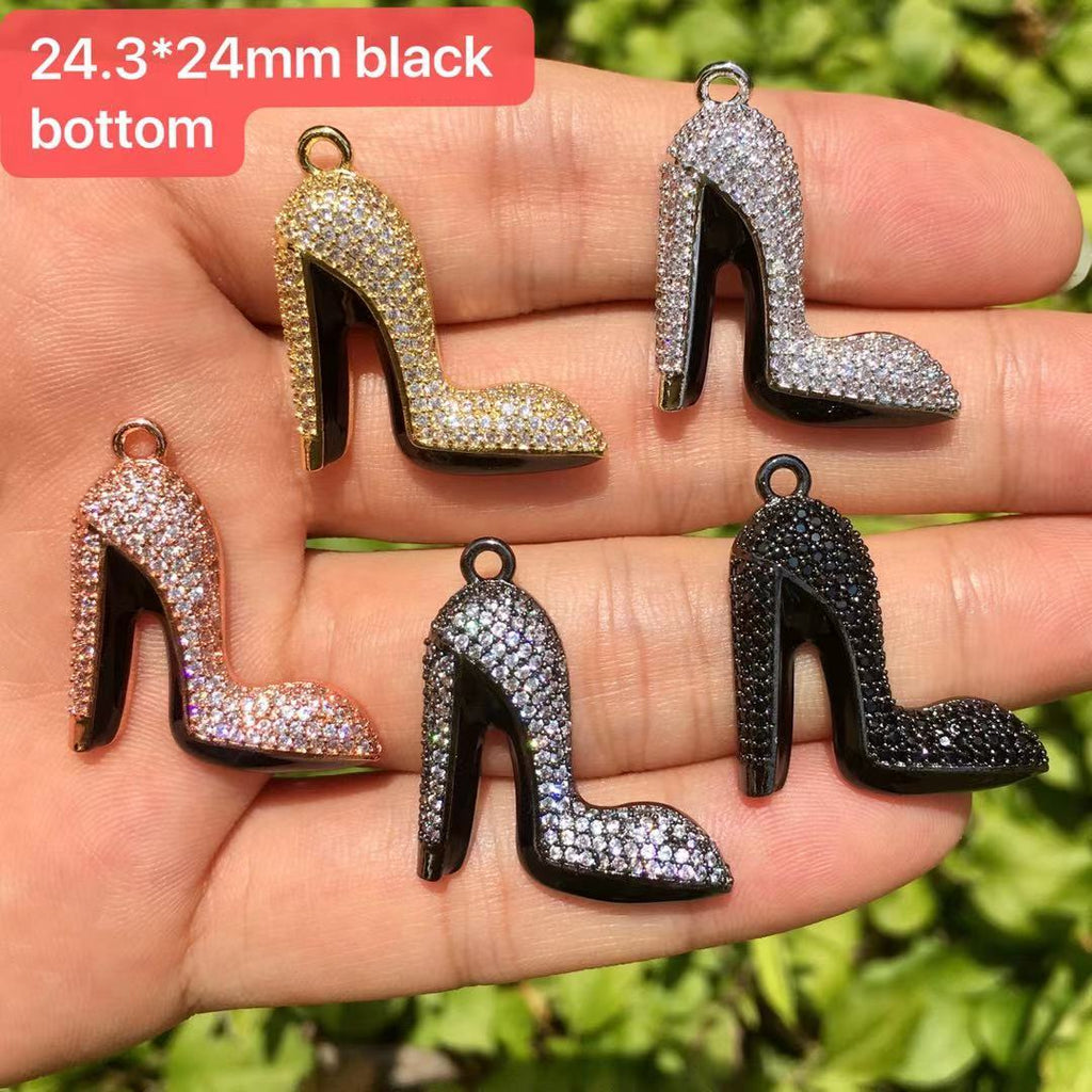 cz pave heel shoes charms pendants, 24*19.5mm, sold per pkg of 10