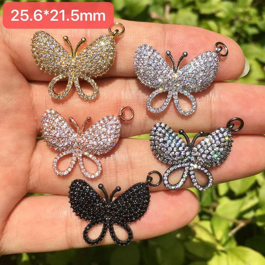 cz pave butterfly charms pendants, sold per pkg of 10/20