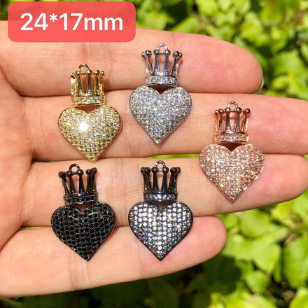cz pave heart charms pendant, 25*24mm, sold per pkg of 10