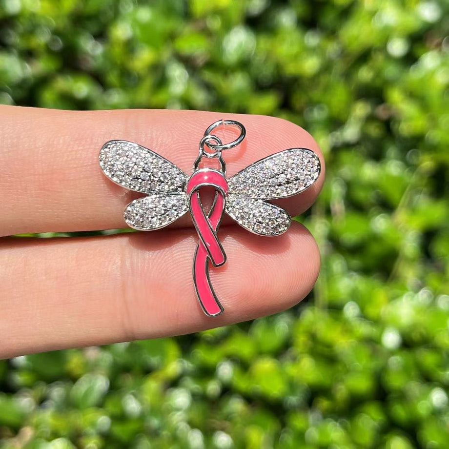 Dragonfly bracelet, cancer survivor jewelry, breast cancer hot awareness jewelry, wide beadwork, chunky beaded cuff, ready to ship