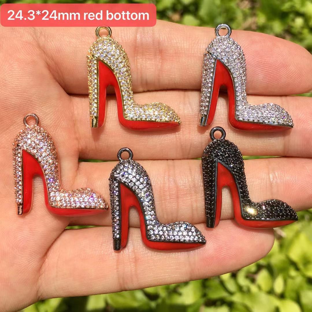 red bottom cz pave heel shoes charms, 24.3*24mm, sold per pkg of 10 –  Charms Beads Vendor